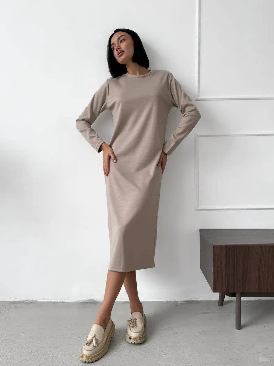 Fashion long sleeve down feel in the long dress