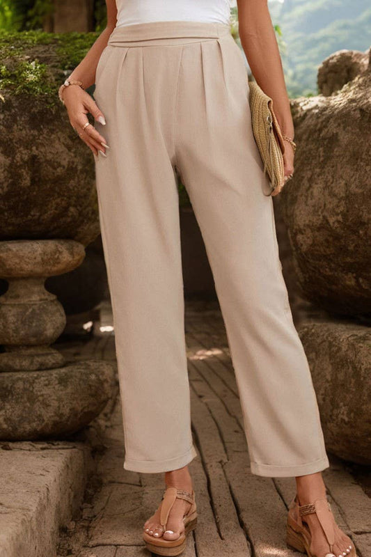 CWBLP0772_SOLID COLOR CASUAL TAPERED PANTS