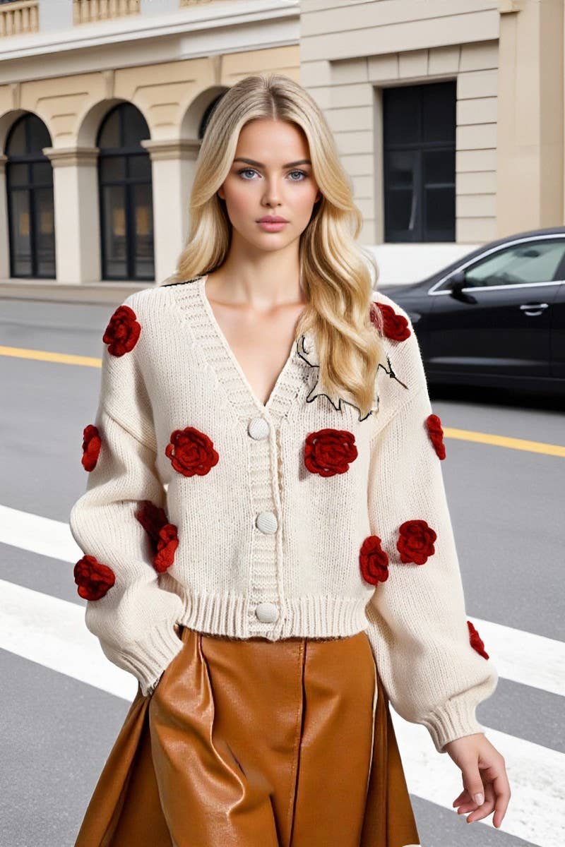 CWOSWL07082_LOOSE V-NECK BUTTON-DOWN KNITTED CARDIGAN