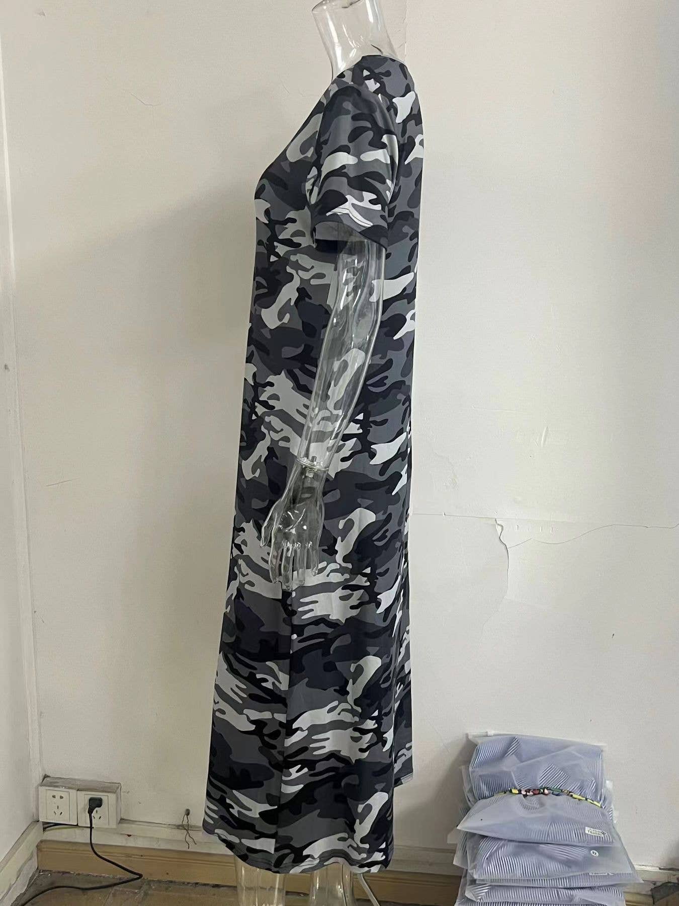 Long loose camouflage printed dress