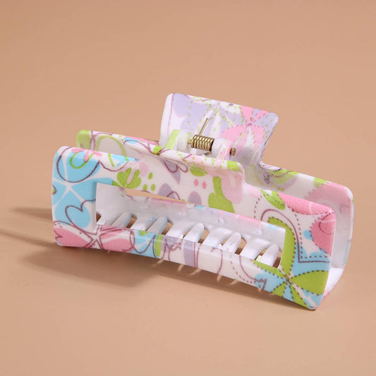 Floral Print Plastic Hair Claw - Summer Shark Clip_CWAHA0480