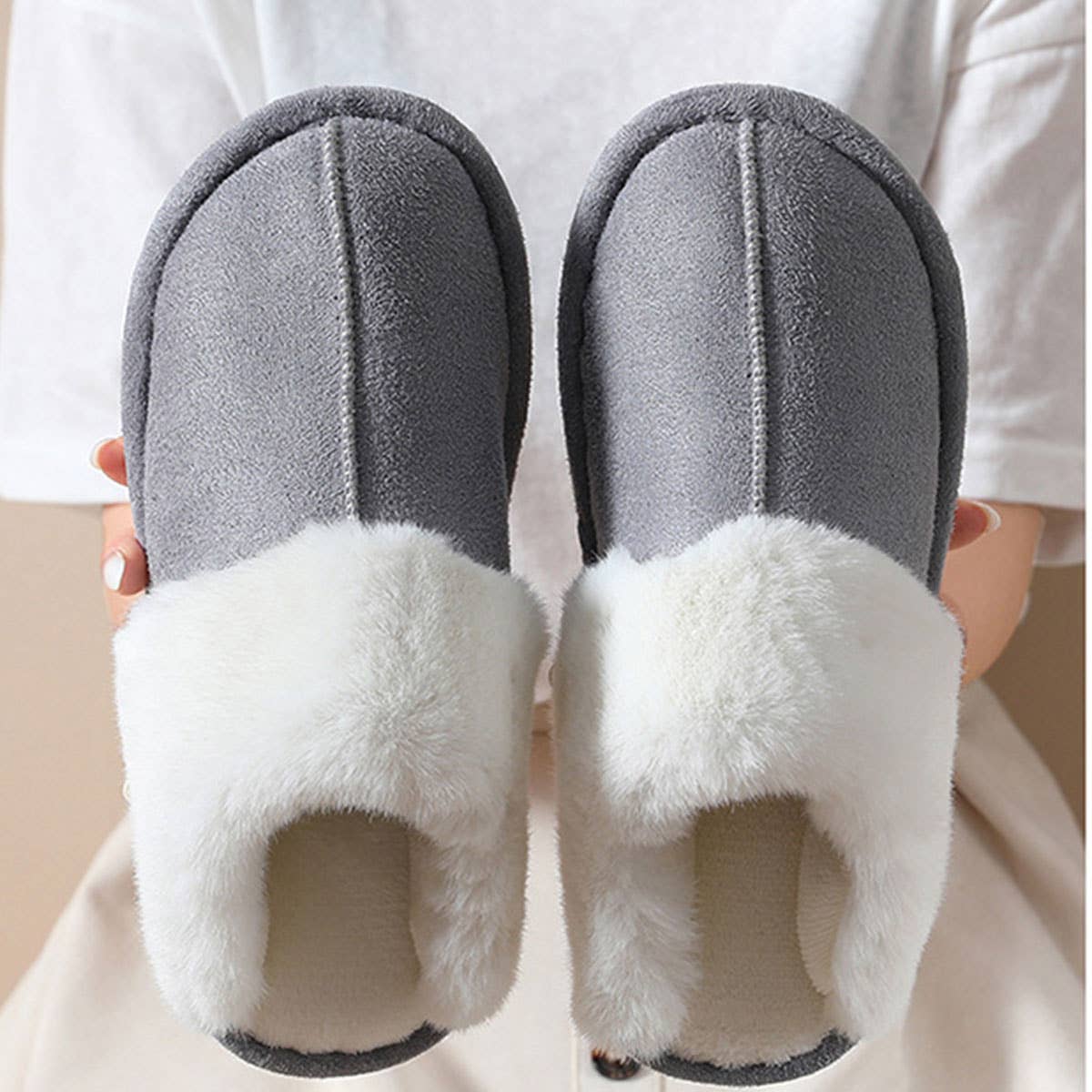 FAUX SUEDE FUZZY SLIPPERS WOMEN,MEN