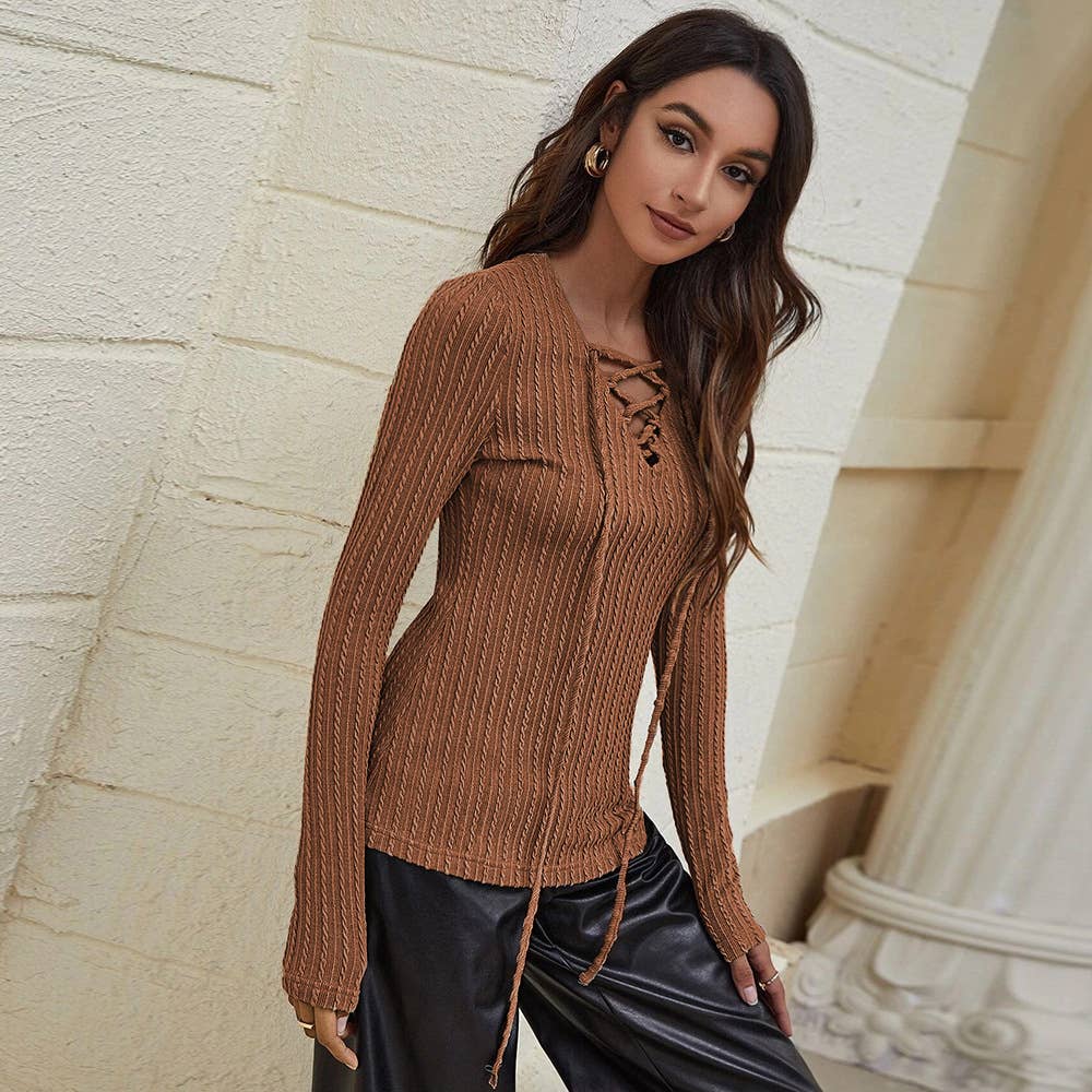 SLIM-FIT LONG SLEEVE T-SHIRT WITH V-NECK STRAP