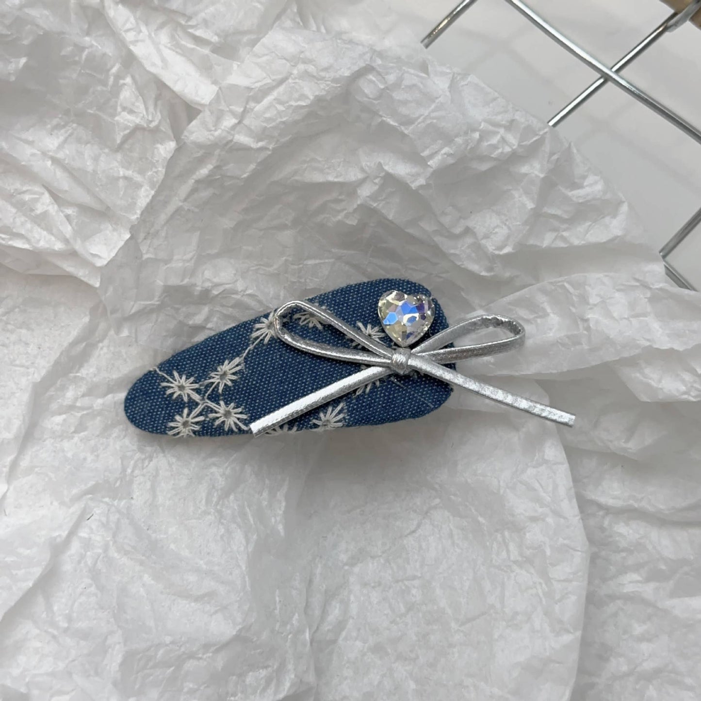 Denim series Bow Love diamond hair clip
