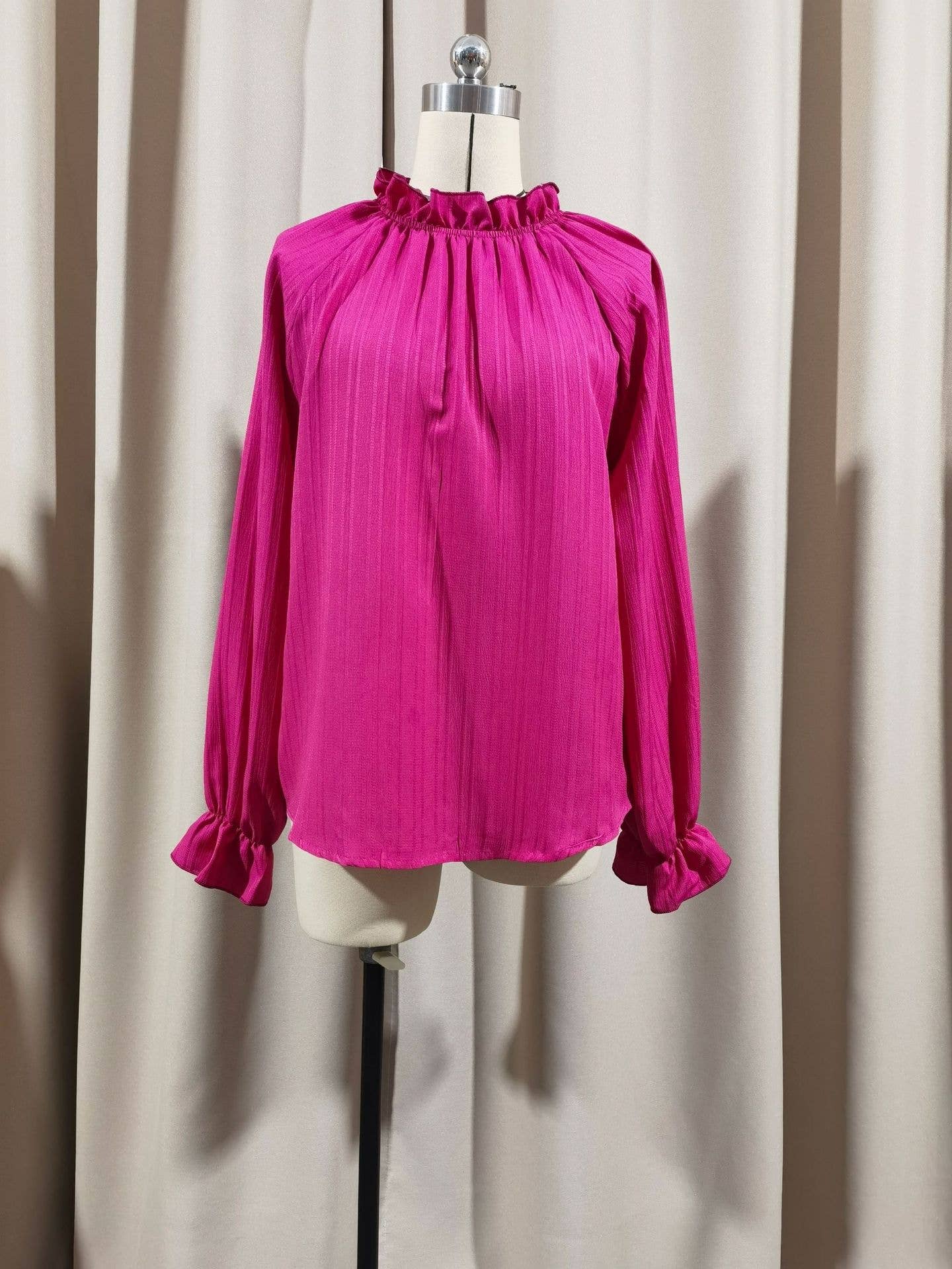 Solid-colored lotus leaf collar long-sleeved top