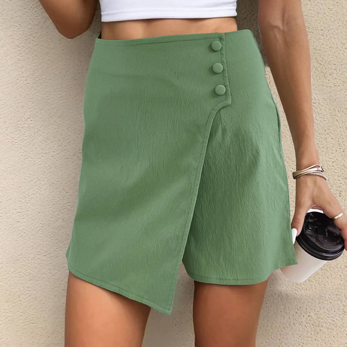 WOMEN SOLID COLOR HIGH WAISTED CULOTTES_CWBSP0184
