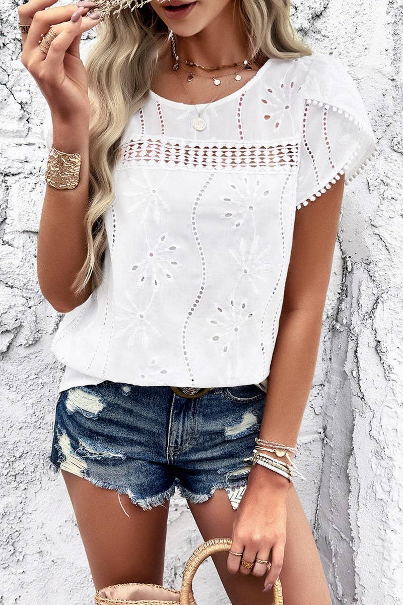 TEMPERAMENT CASUAL JACQUARD SHORT SLEEVE TOP_CWTSTS0321