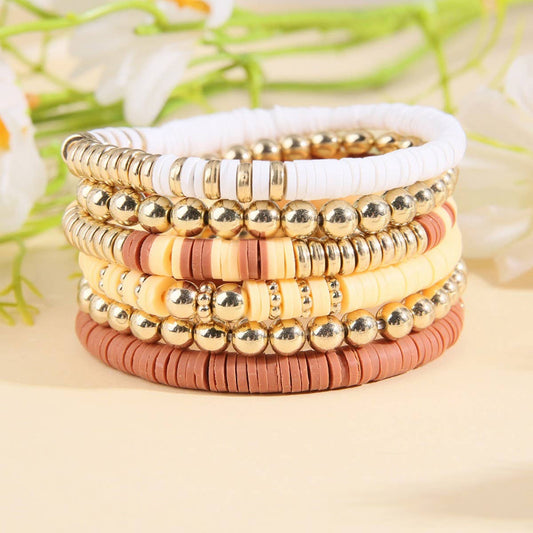 VINTAGE CLAY ROUND BEAD BRACELET SET JEWELRY