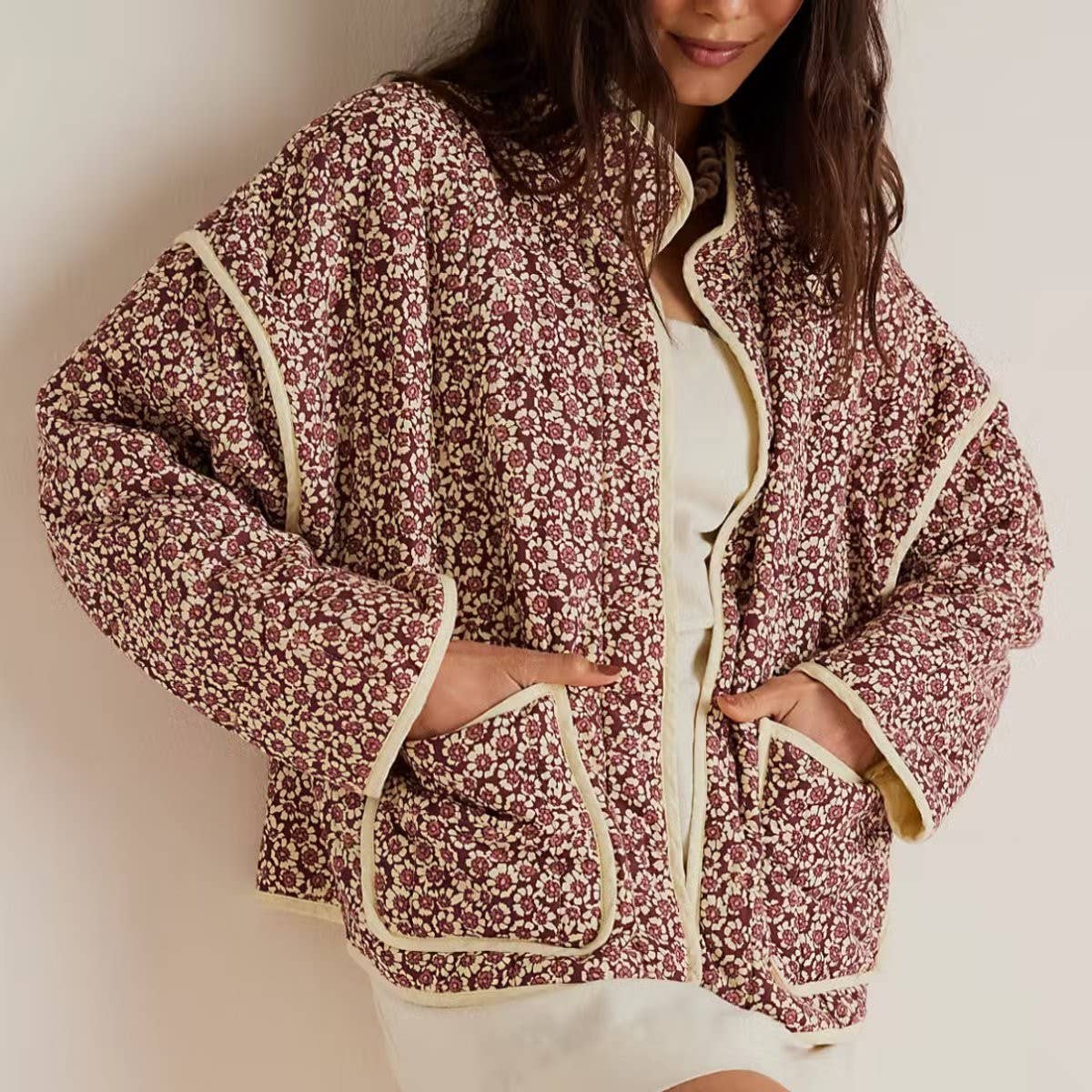 REVERSIBLE FLORAL LOOSE WARM QUILTED JACKETS