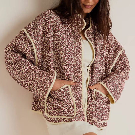 REVERSIBLE FLORAL LOOSE WARM QUILTED JACKETS