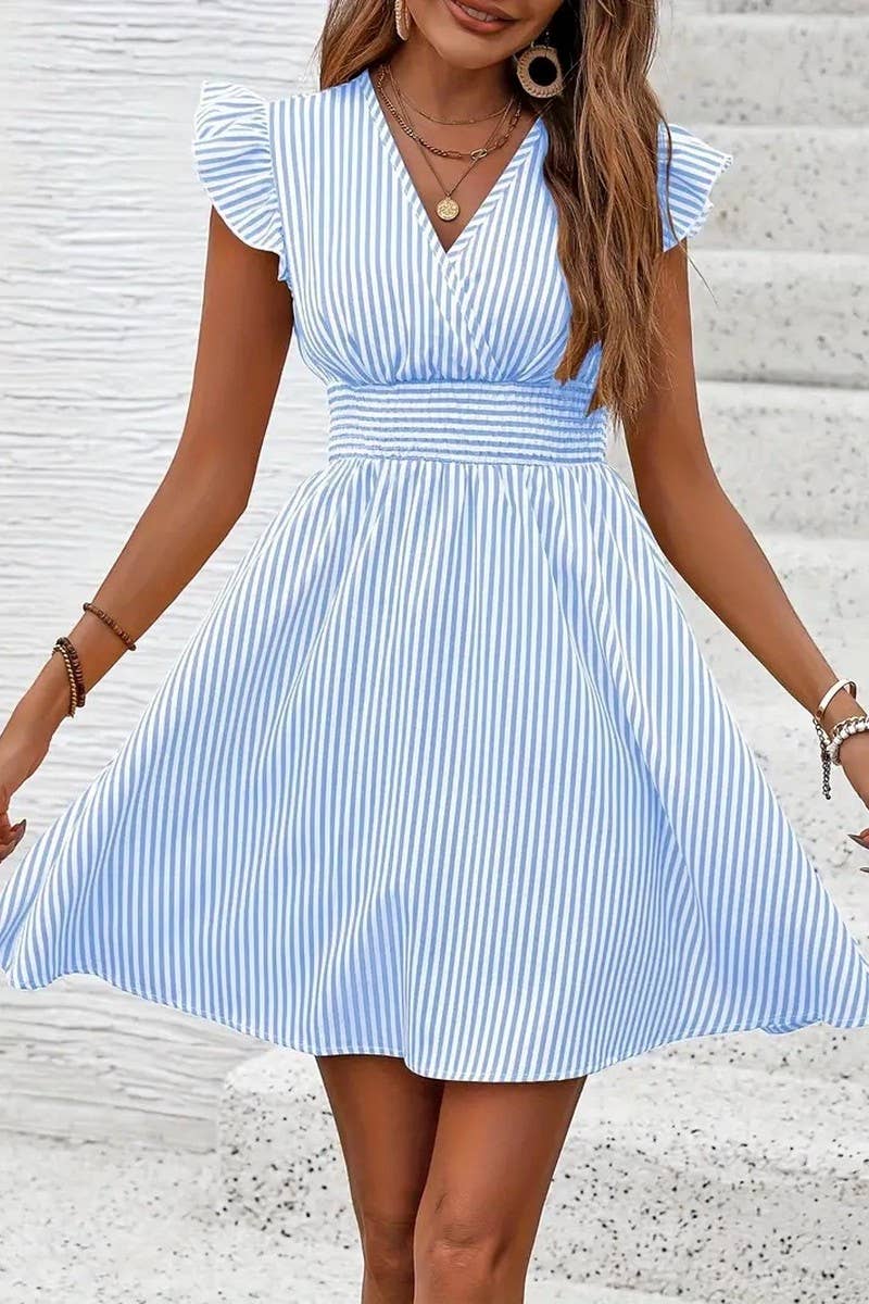 CWDSD8106_SUMMER STRIPED BUTTERFLY SLEEVE DRESS