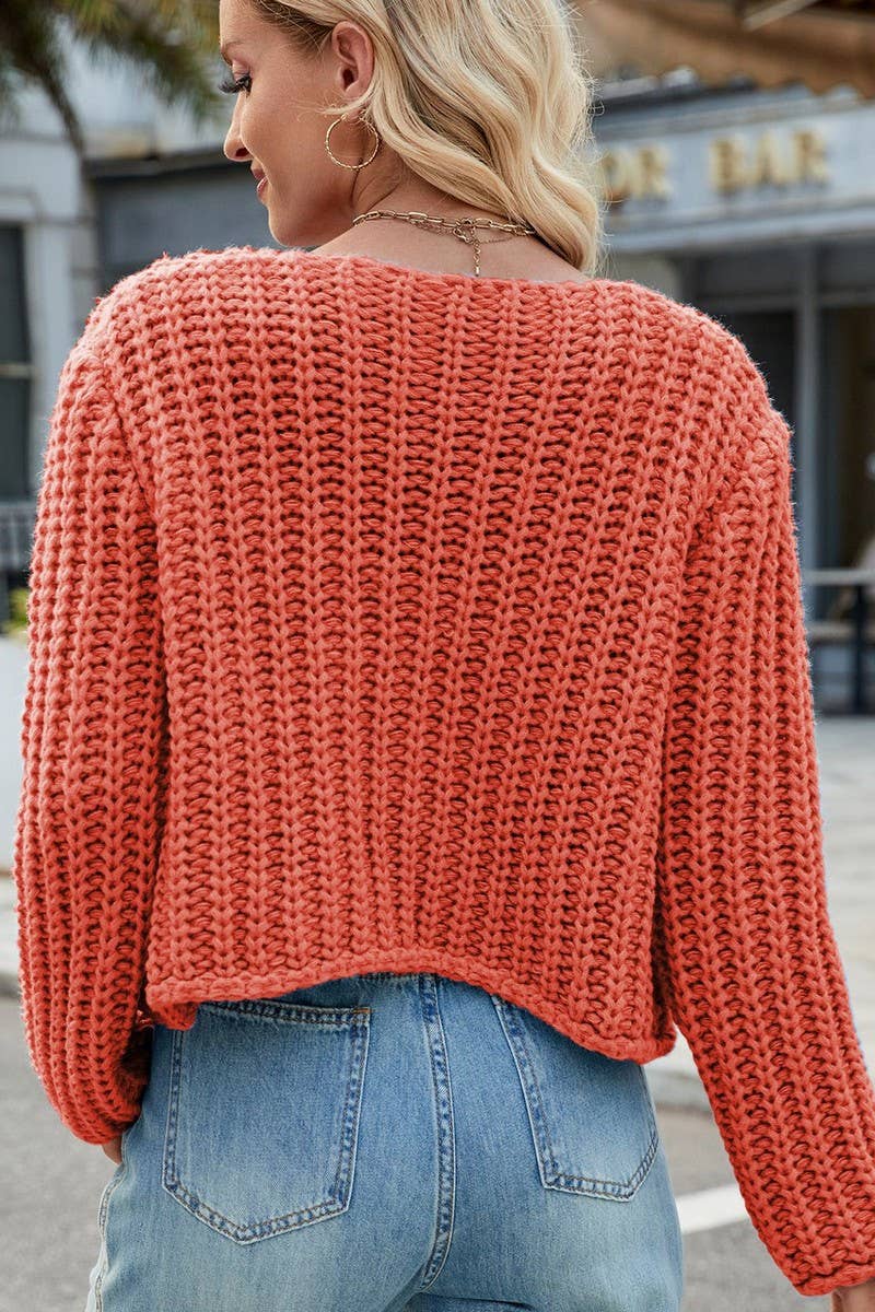 CWOCAL00845_SOLID COLOR LOOSE KNITTED CARDIGAN SWEATER