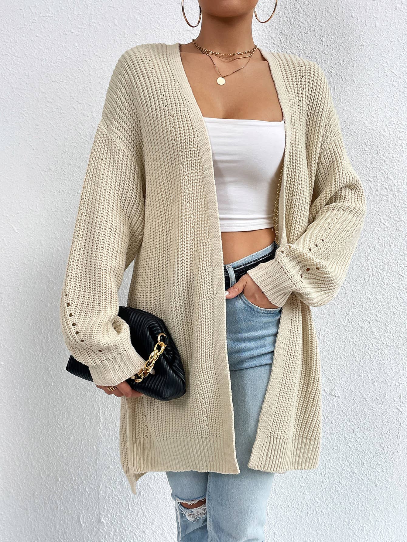 V-NECK LOOSE SOLID COLOR LAZY CARDIGAN