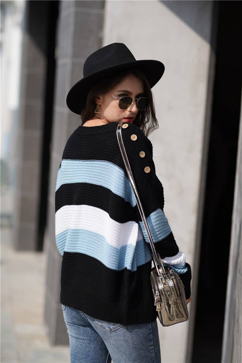 INTERCOLOR PATCHWORK PULLOVER LOOSE SWEATER