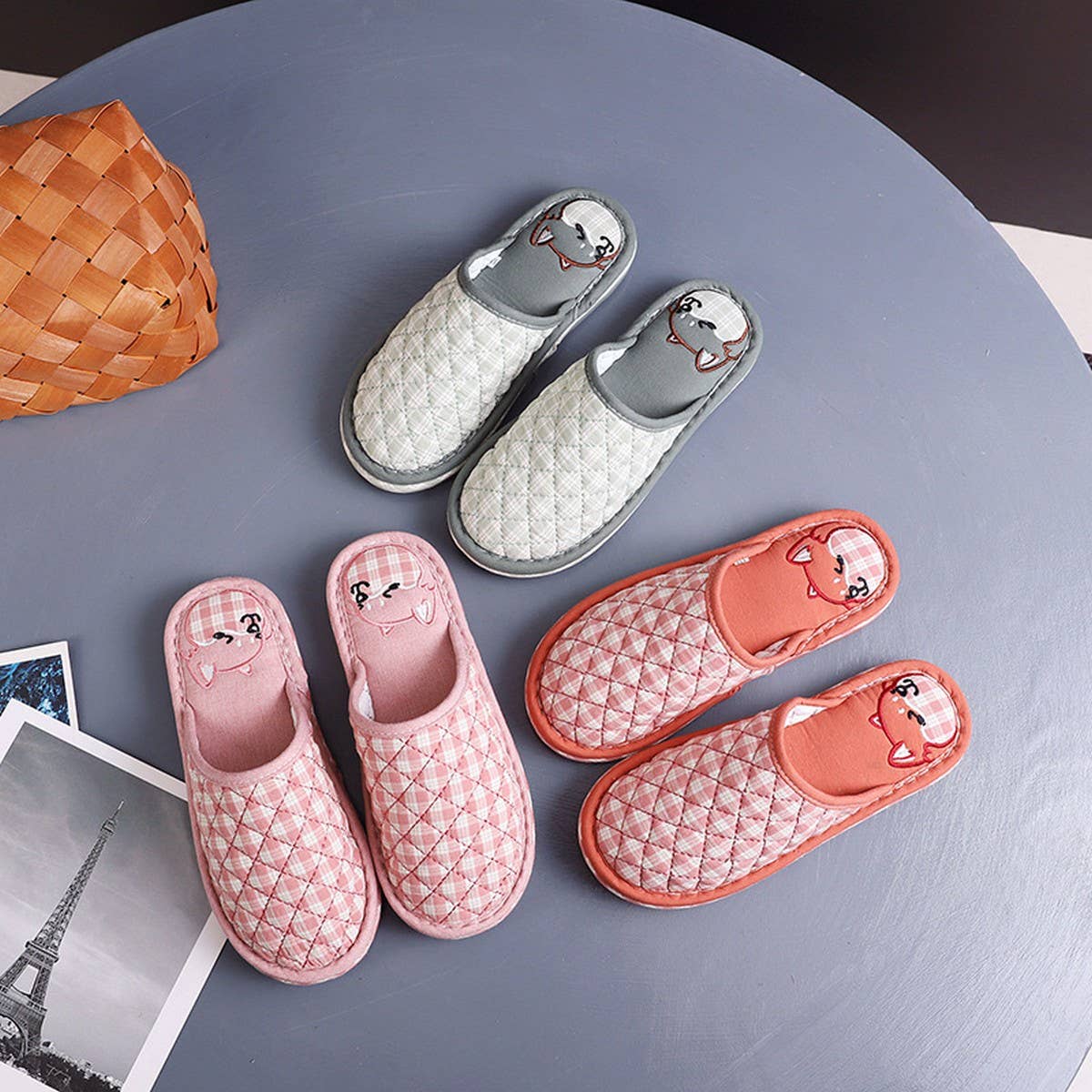 Plaid Cartoon Closed-Toe Home Slippers_CWSHF0207