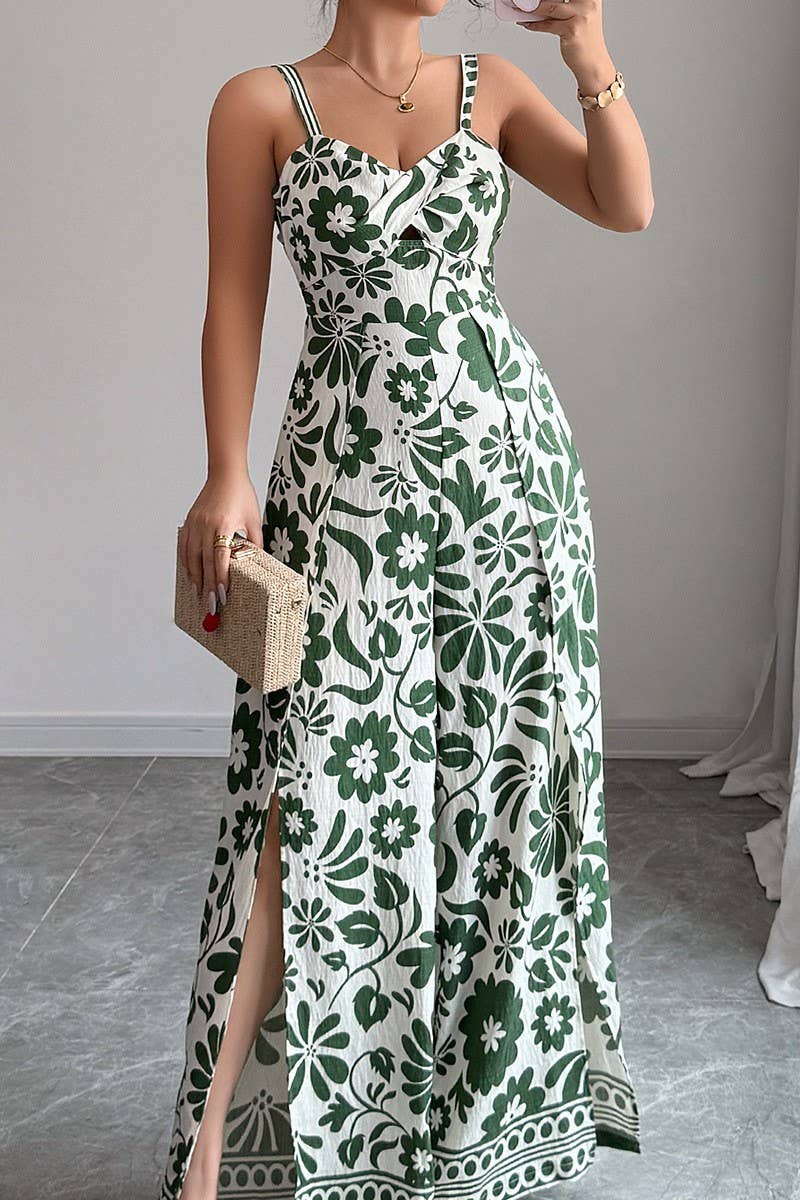 CWDHL0890_ELEGANT TWISTED PRINT SUSPENDERS WIDE-LEG JUMPSUIT