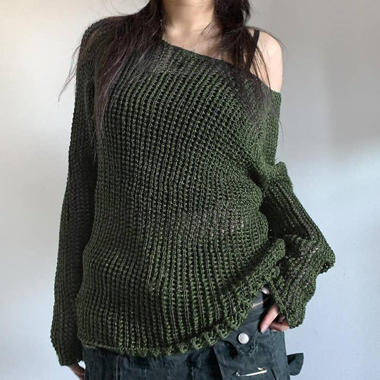 SOLID COLOR LAZY CASUAL CREWNECK PULLOVER SWEATER