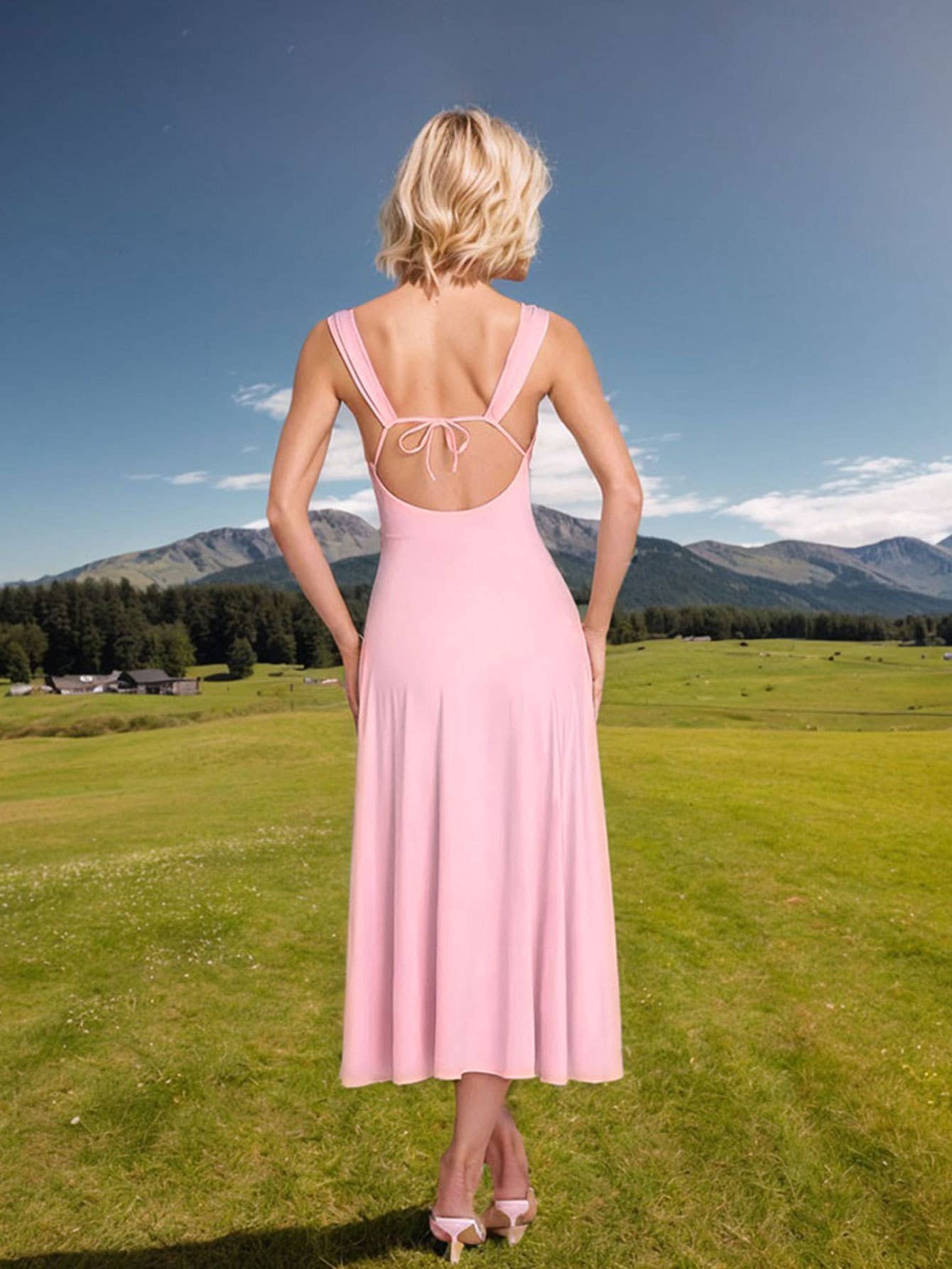 V-neck, form-fitting and sweet long dress