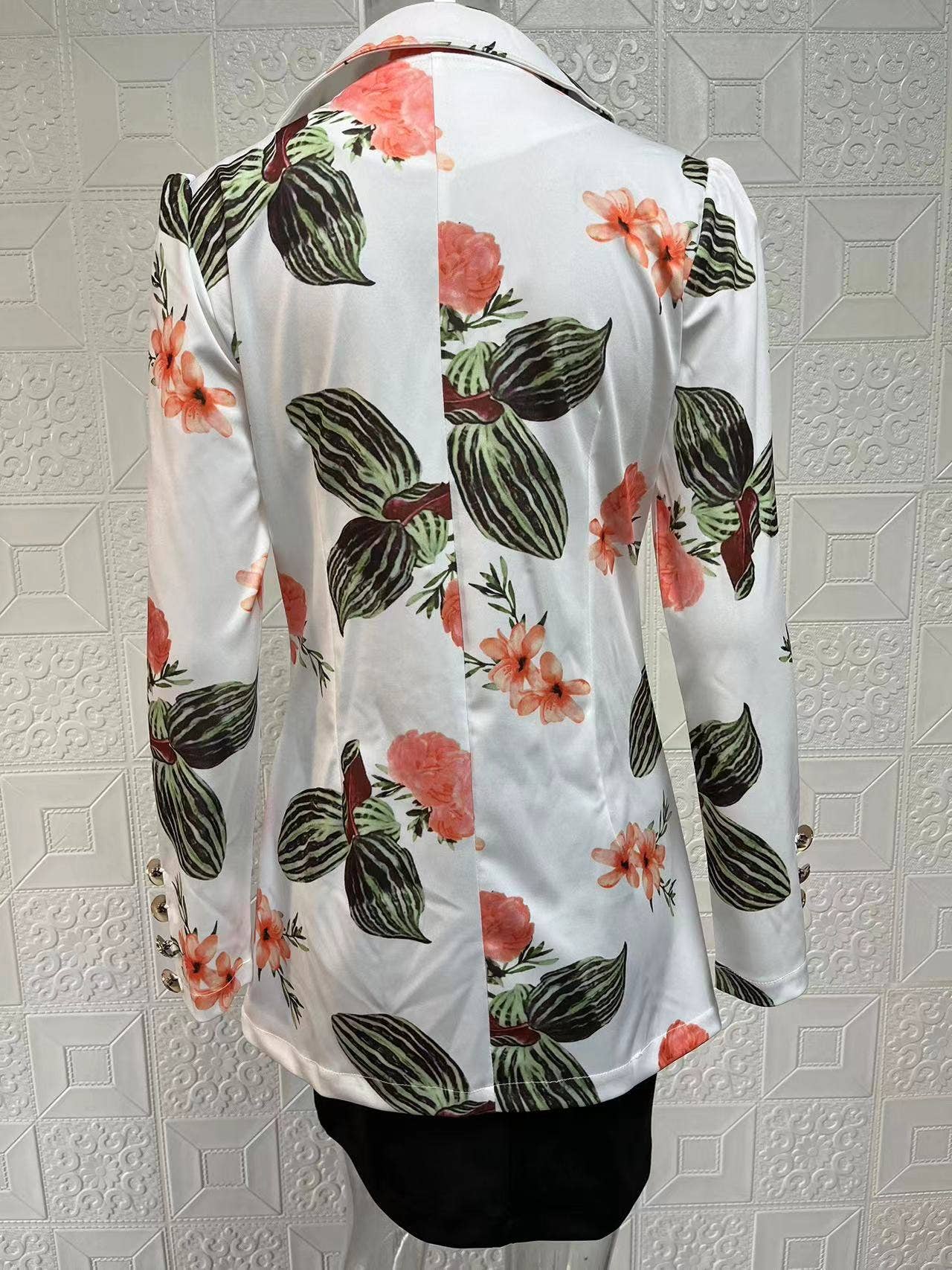 Fashionable printed puffed-sleeve suit jacket