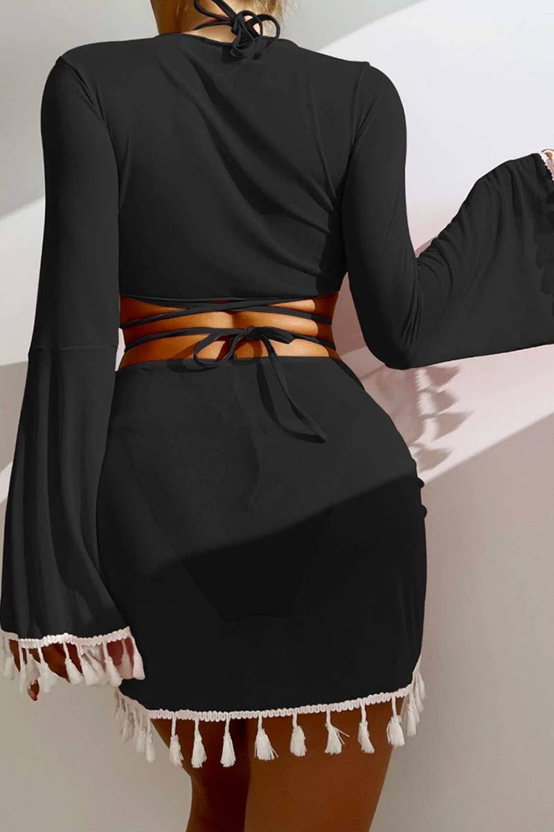 CWMW0740_FRINGE COVER-UP MESH MINISKIRT SWIMSUIT