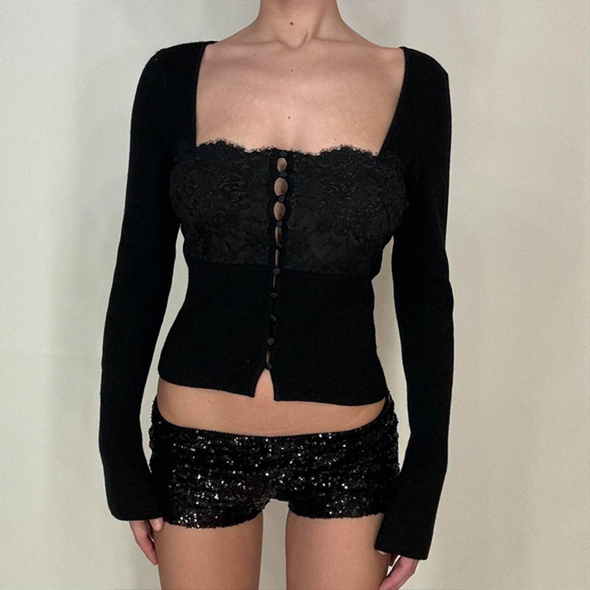 A stylish and elegant square-necked button top