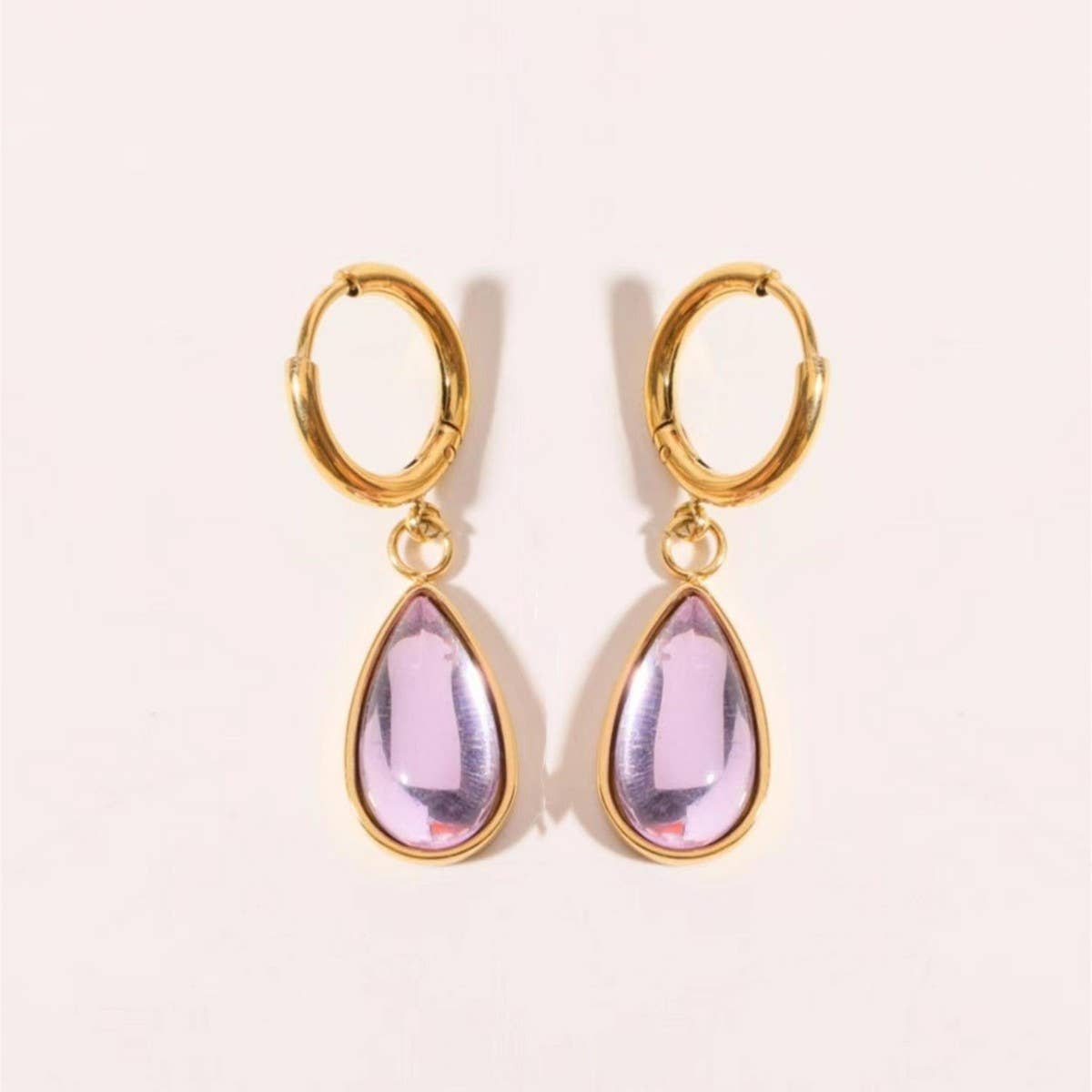 Teardrop Birthstone Earrings Gold Stainless
