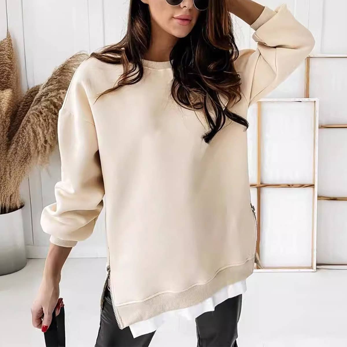 FASHION LOOSE ZIPPER PLUS FLEECE HOODIE WOMAN