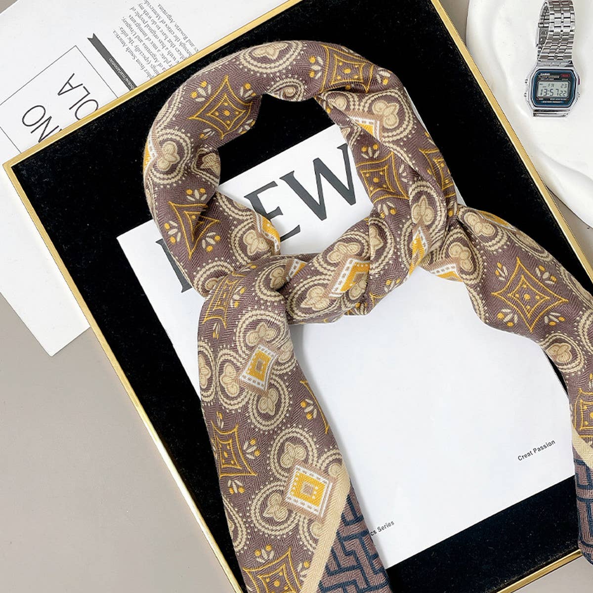 Vintage Print Scarf - Velvet Wool Blend Shawl