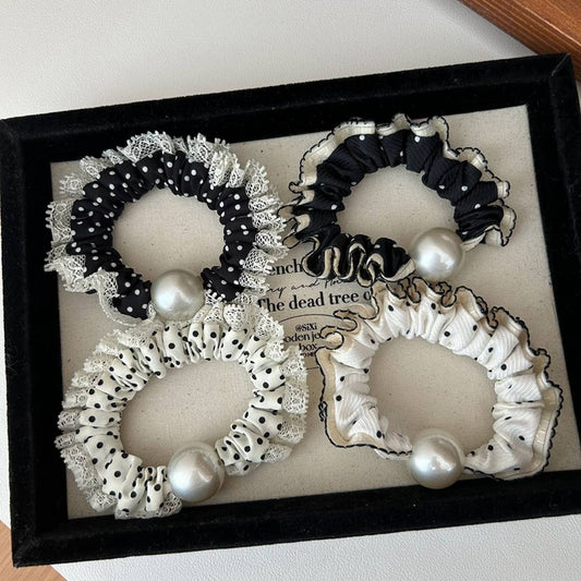 CURLY SMALL POLKA DOT HAIR SCRUNCHIES