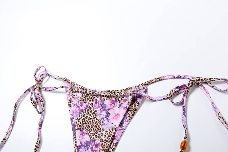 Leopard Floral Halter Tie Bikini Set