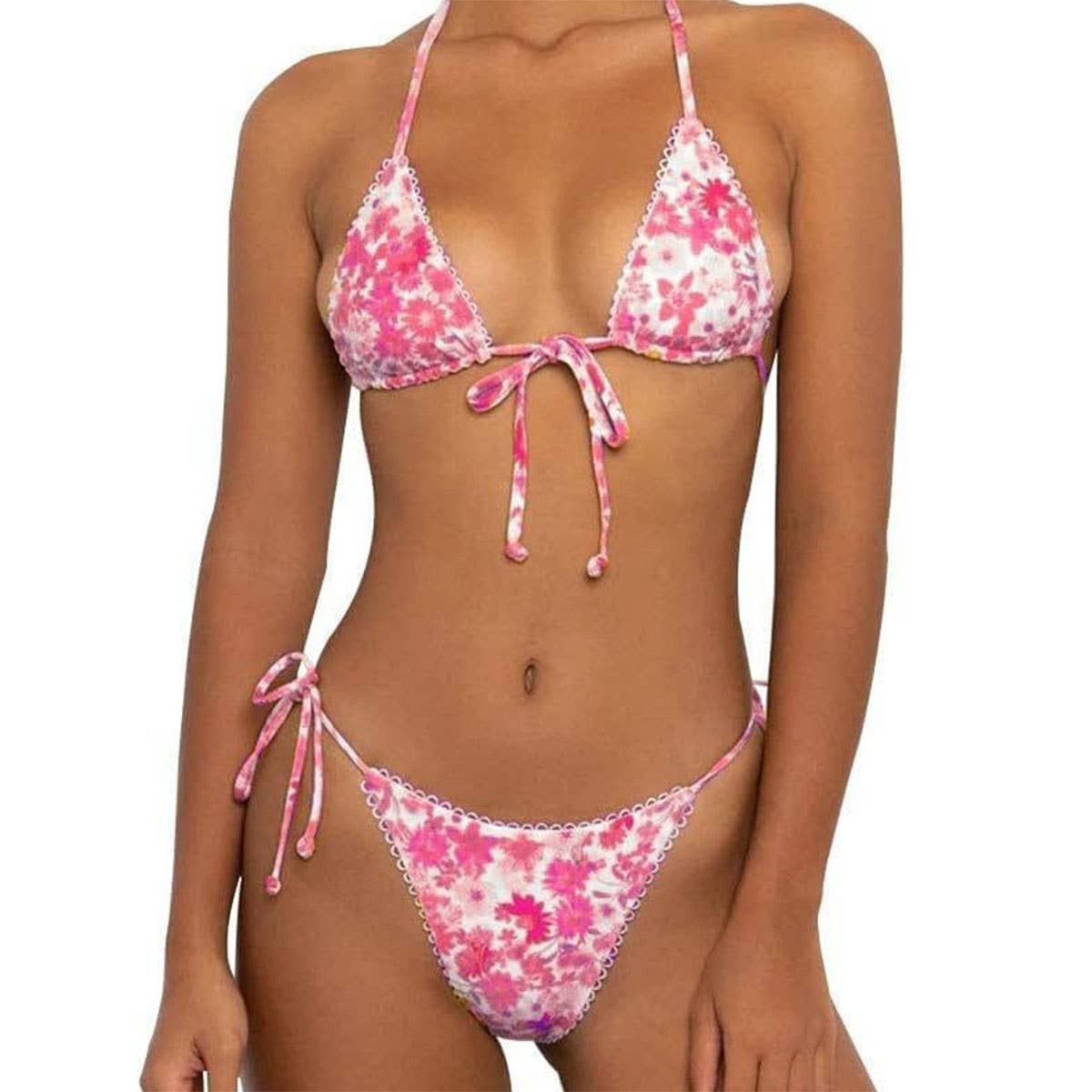 FLORAL DEEP V PUSH-UP BIKINI TWO-PIECE SWIMSUIT
