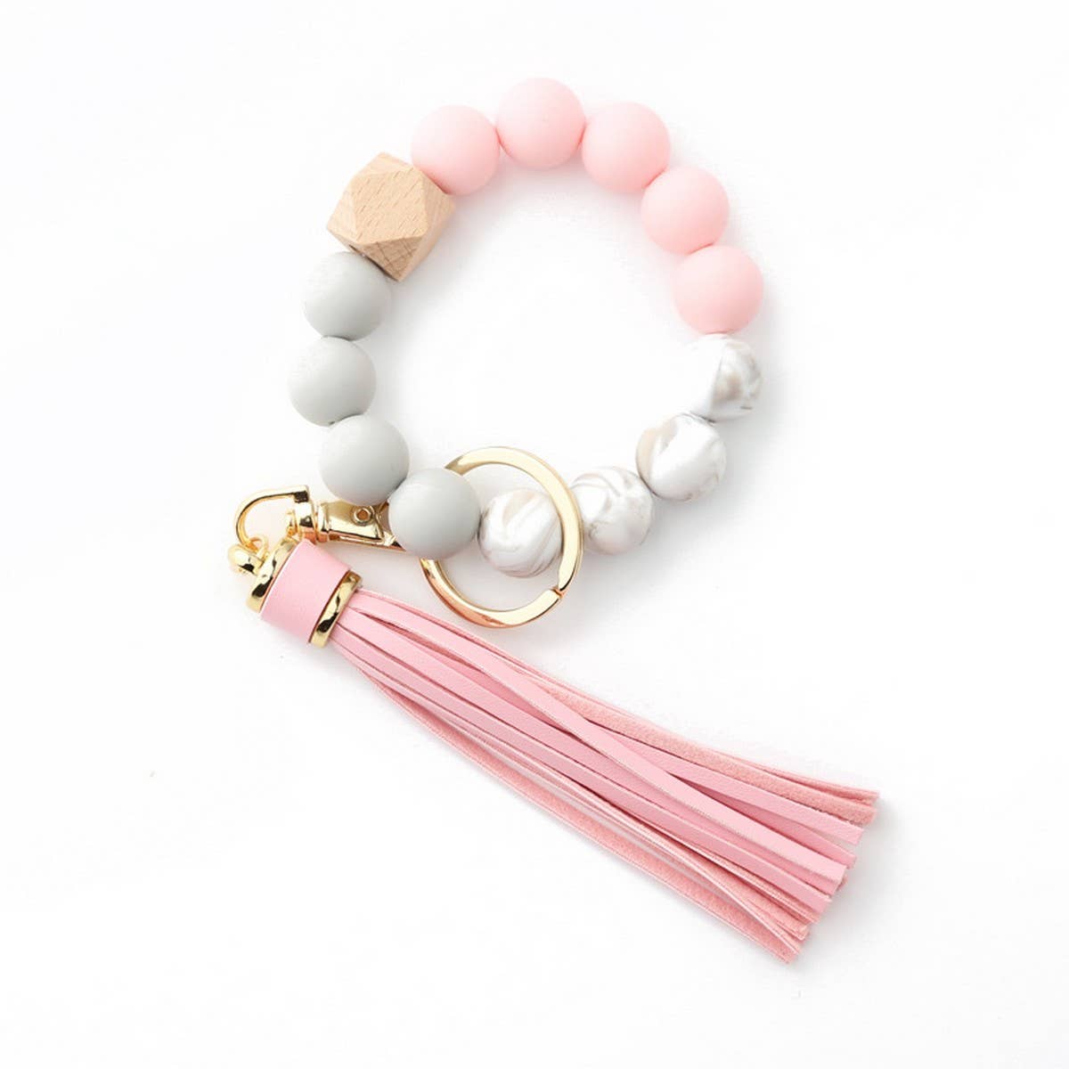 Tassel Wood & Silicone Bead Bracelet Keychain