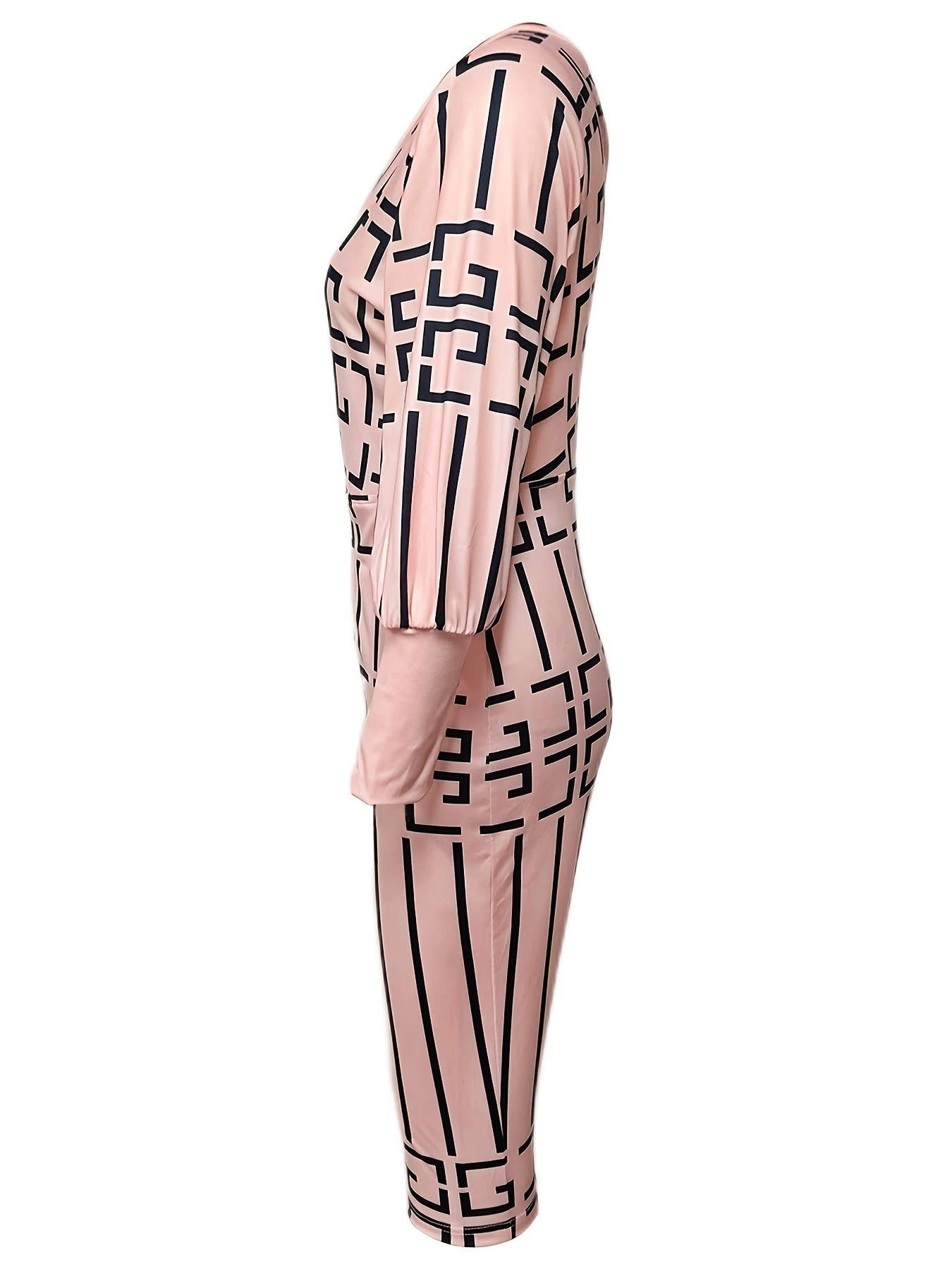 PRINT LONG-SLEEVED V-NECK FANNY PACK HIP DRESS