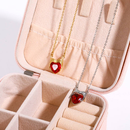 Stainless Steel Heart Zircon Pendant Necklace_CWMM5589