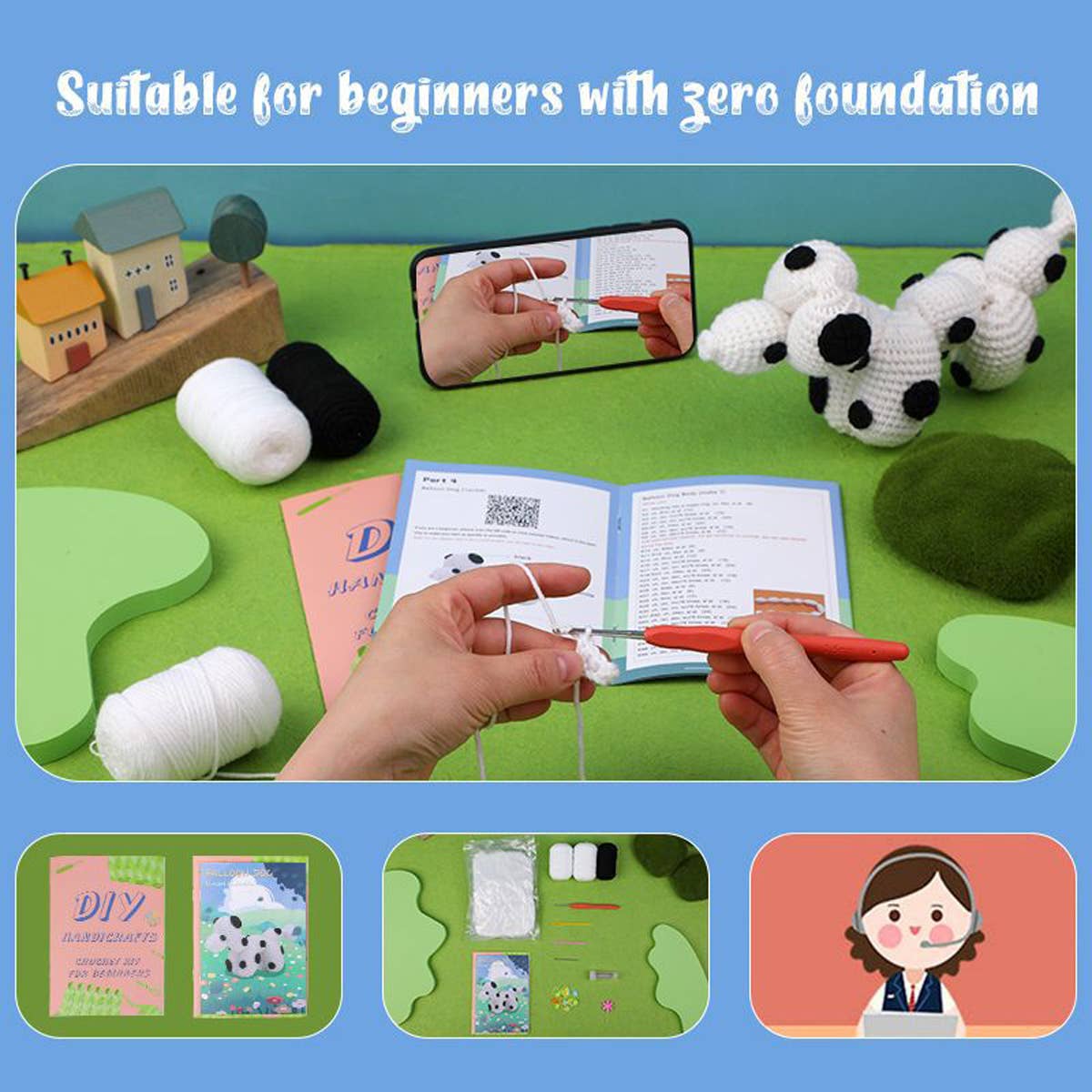 WHITE BALLOON DOG DOLL CROCHET MATERIAL PACK