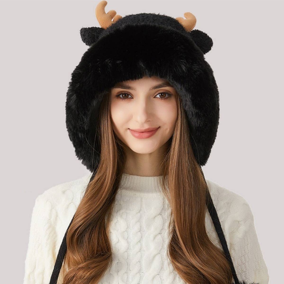 CWAH2209_WINTER CHRISTMAS ANTLER AND FLEECE KNITTED HAT