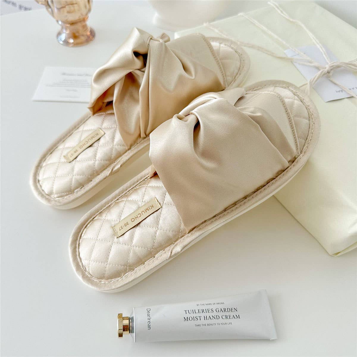 CROSS BOWKNOT FABRIC SLIPPERS INDOOR SLIPPERS