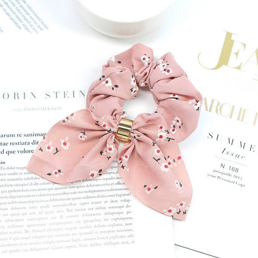 PRINTED METAL BUCKLE BOW HAIR TIE_CWAHA1068