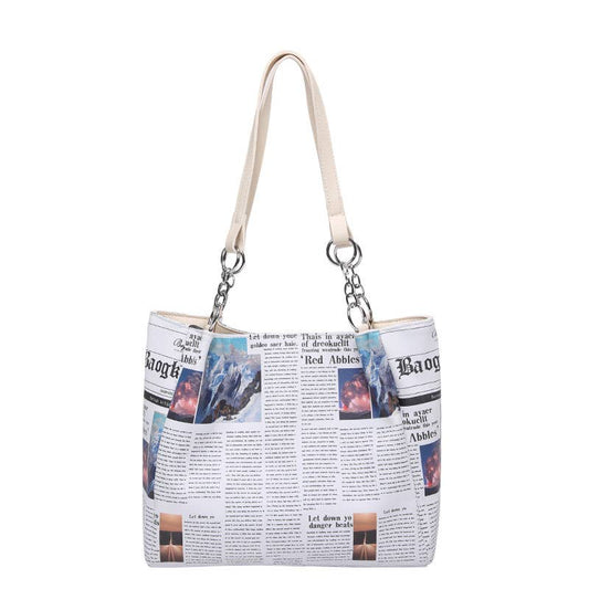 Newspaper printed large-capacity bucket bag