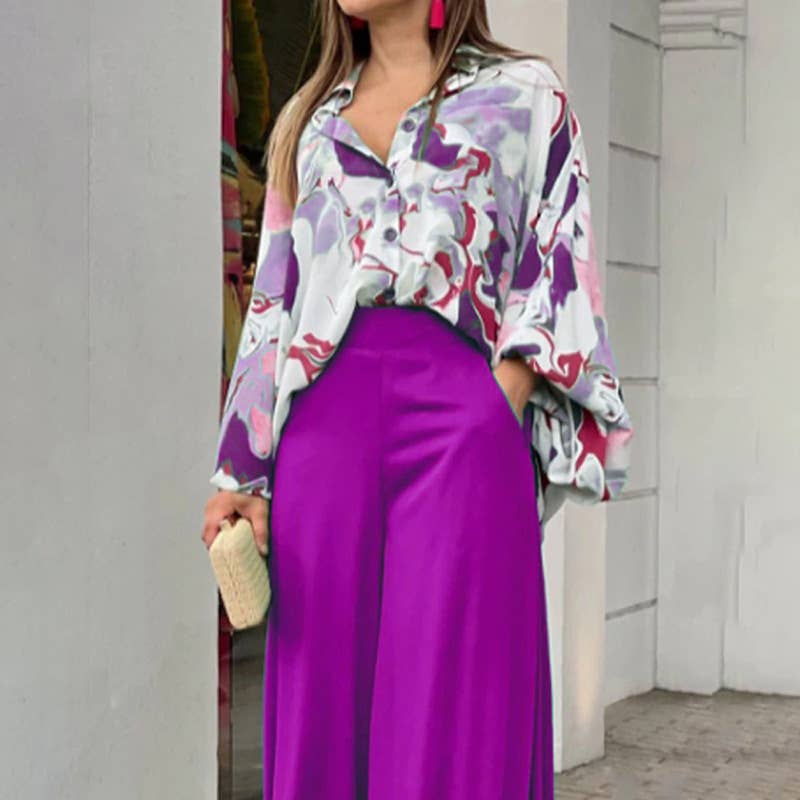 PRINTED SHIRT TROUSERS FASHION TWO-PIECE SET