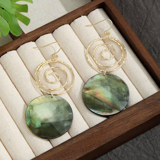 FASHIONABLE MOSQUITO COIL SHELL DISC EARRINGS
