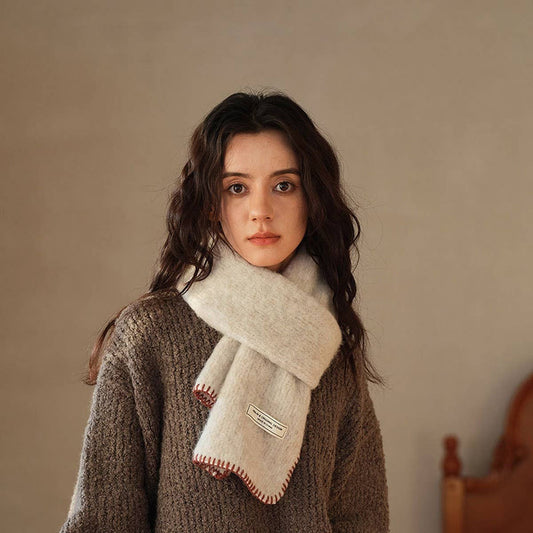 Solid Wool Blend Knit Scarf ??Color-Blocked Trim_CWASC2291