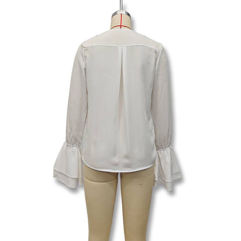 Stylish lace-up design shirt with ruffled edge