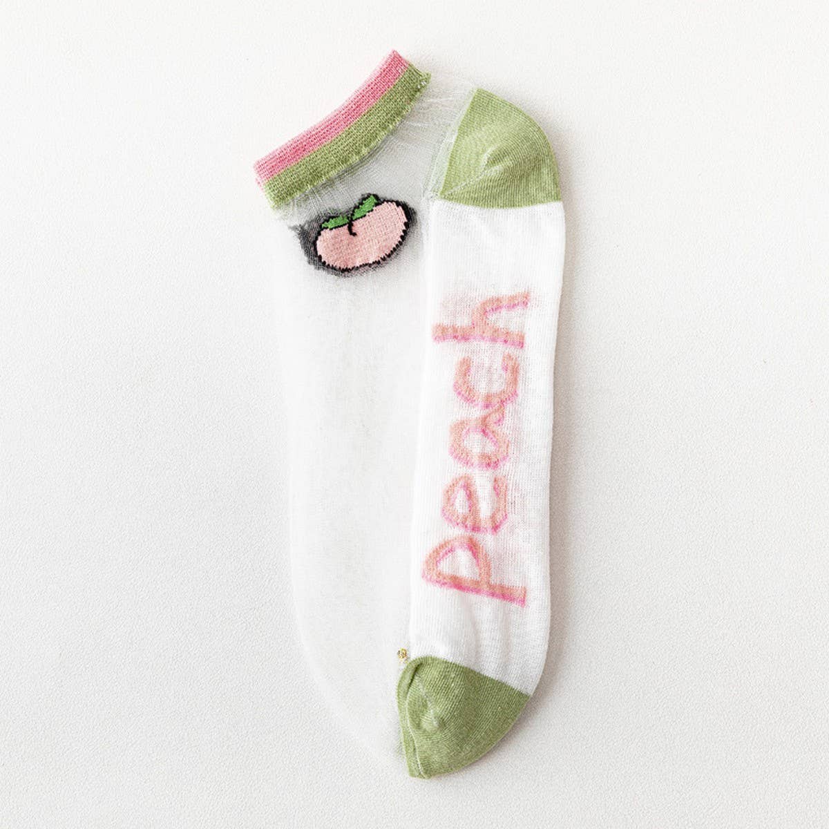 PEACH PRINT SHORT COLORED TRANSPARENT SOCKS_CWMS0400