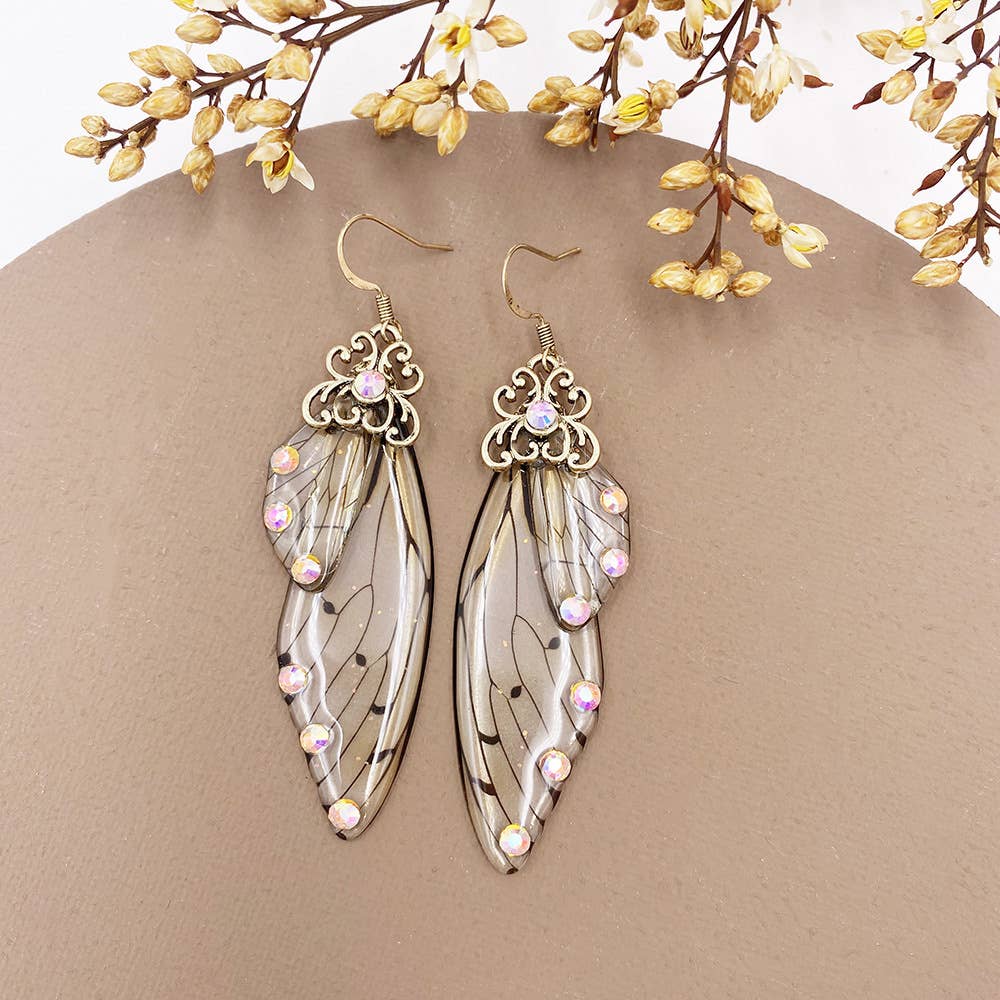 Elegant long earrings with cicada wing wings
