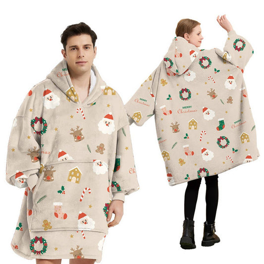 Wearable Flannel TV Blanket with Sleeves & Pocket