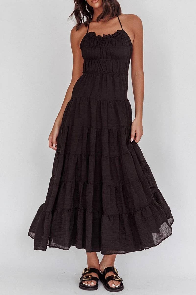 CWDHL0883_SEXY HOLIDAY CASUAL HALTER NECK DRESS