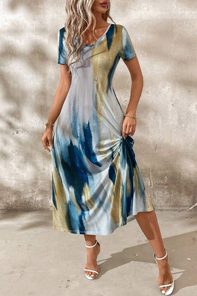 CWDMD5713_SUMMER TEMPERAMENT WAIST SHORT SLEEVE DRESS