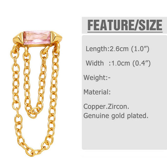 COLORED ZIRCON CHAIN TASSEL EARRINGS