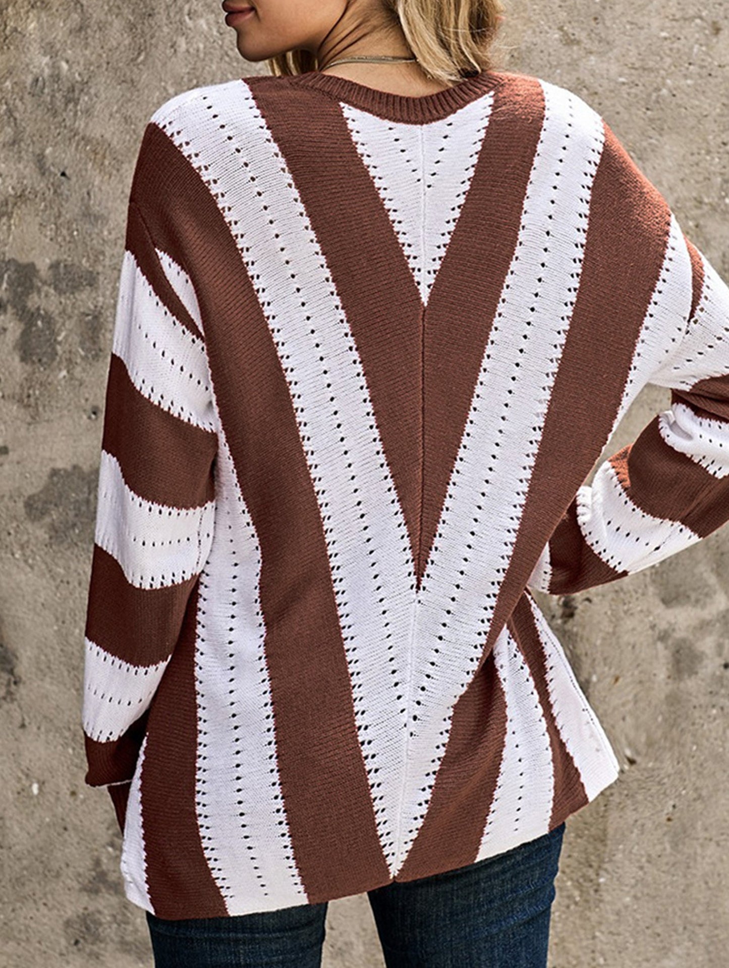 Fashion striped color-blocked pullover sweater
